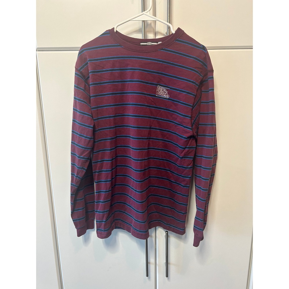 Marithe Francois Girbaud Striped Long Sleeve Shirt Maroon Blue Mens XL